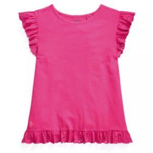 Polo Ralph Lauren Girls Eyelet Flutter Sleeves Jersey Top/Dress ~ Pink ~ NWT